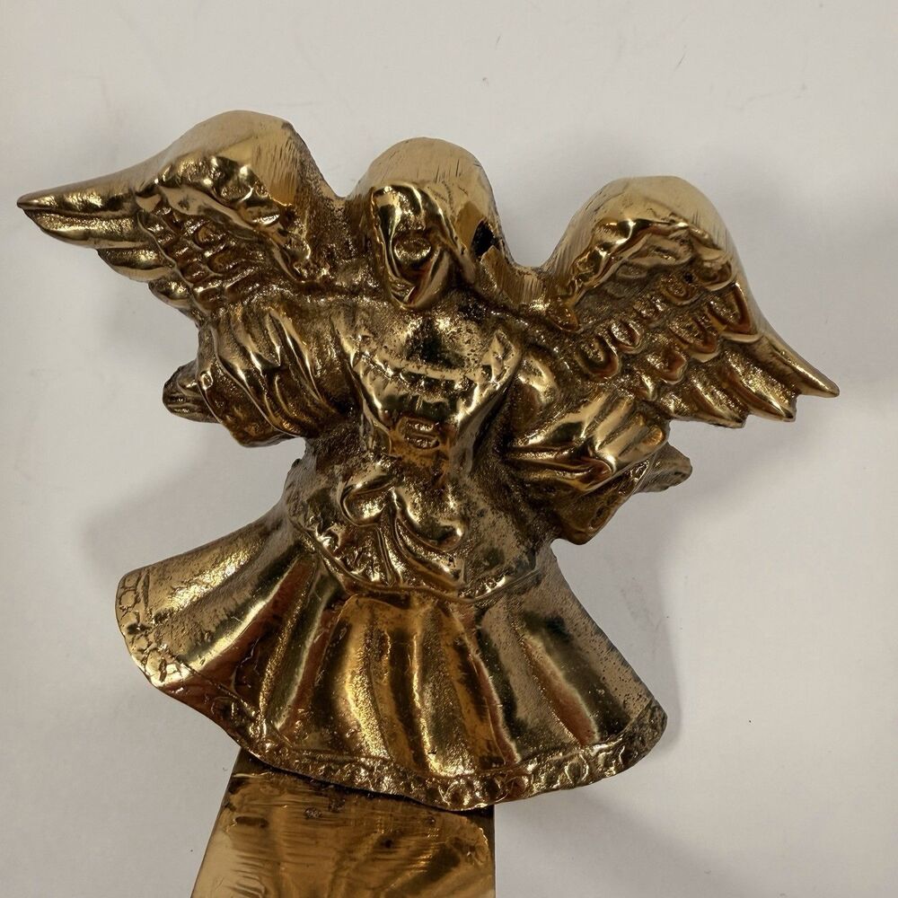 Vintage Brass Christmas Stocking Holder Cherub Angels Mantel Hook Made in India